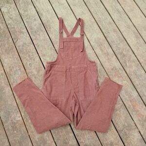 Aerie Mauve Pink Corduroy Overalls XS Adjustable Straps Raw Hem Racerback Bib